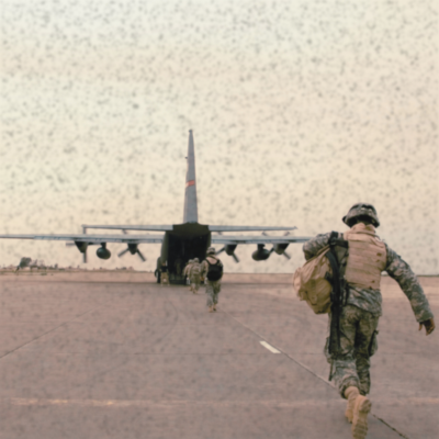Soldiers boarding cargo plane